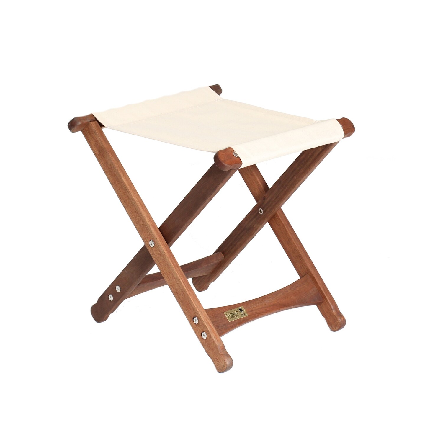 Outdoor Living and Style 18&#x22; Folding Wooden Camping Stool with White Fabric Seat