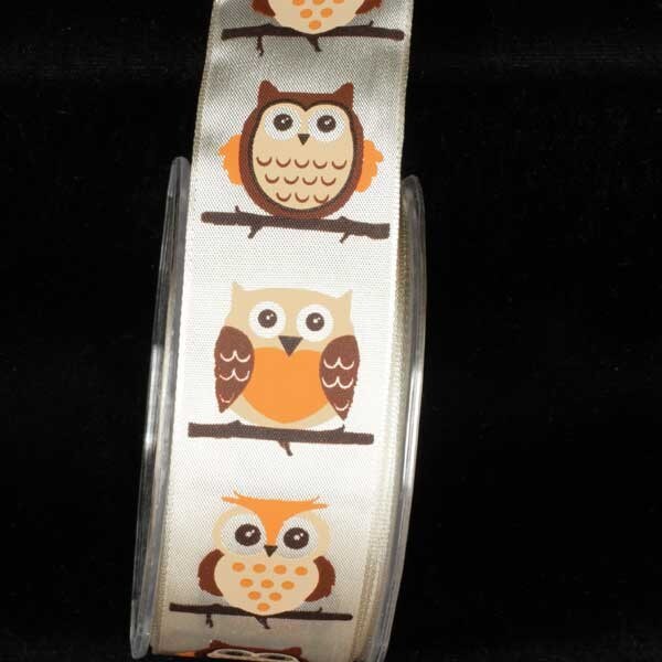 The Ribbon People Ivory and Brown Big Owl Wired Craft Ribbon 1.5" x 27 Yards