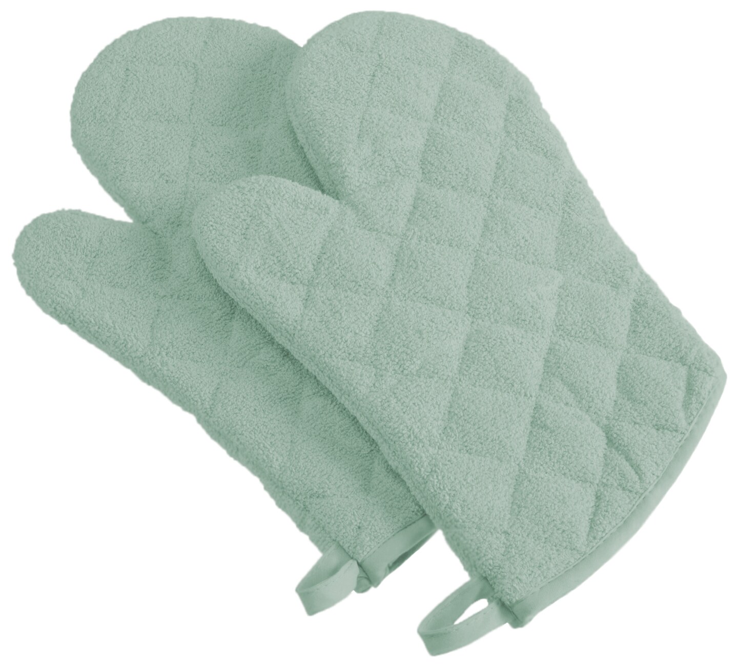 Contemporary Home Living Quilted Terry Cotton Kitchen Oven Mitts - 13" - Mint Green - Set of 2