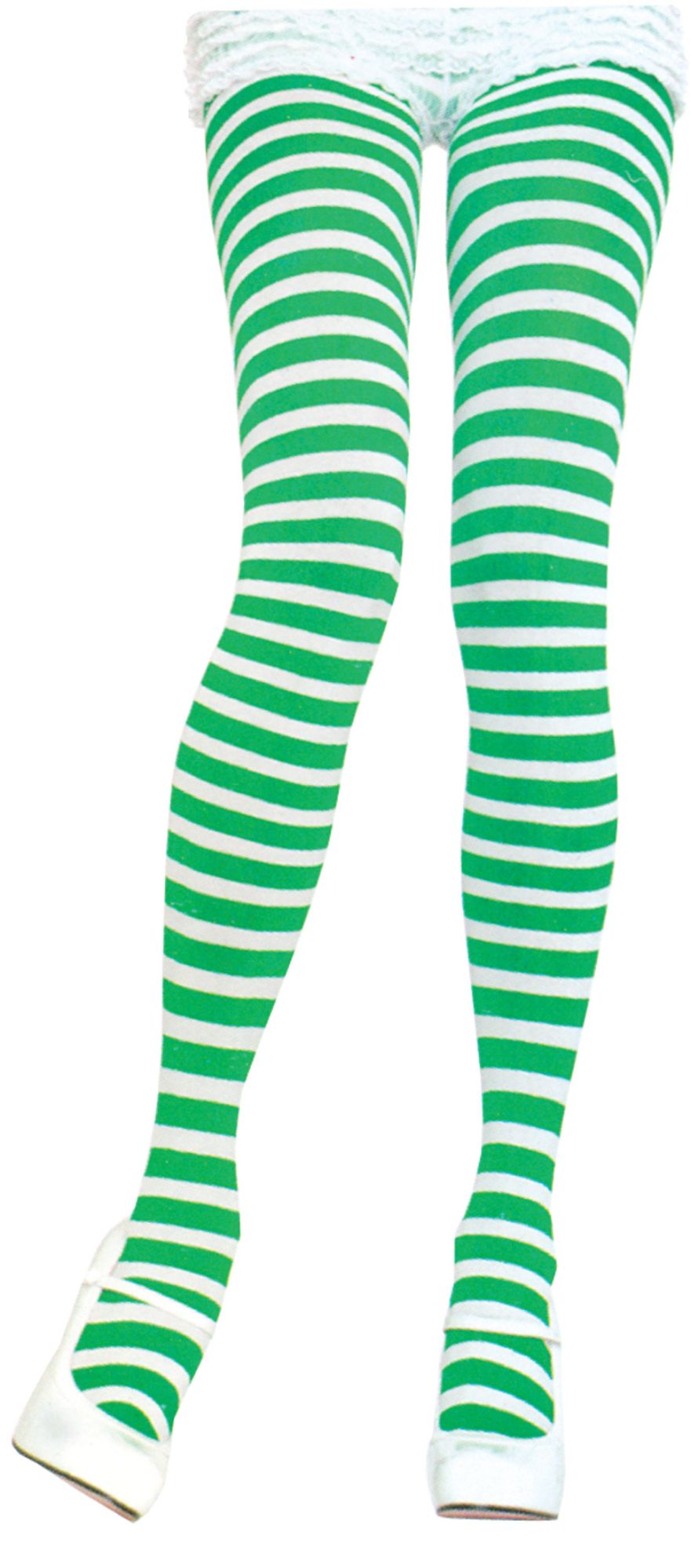 The Costume Center White and Green Striped Tights Women Adult Stockings Costume Accessory - One Size