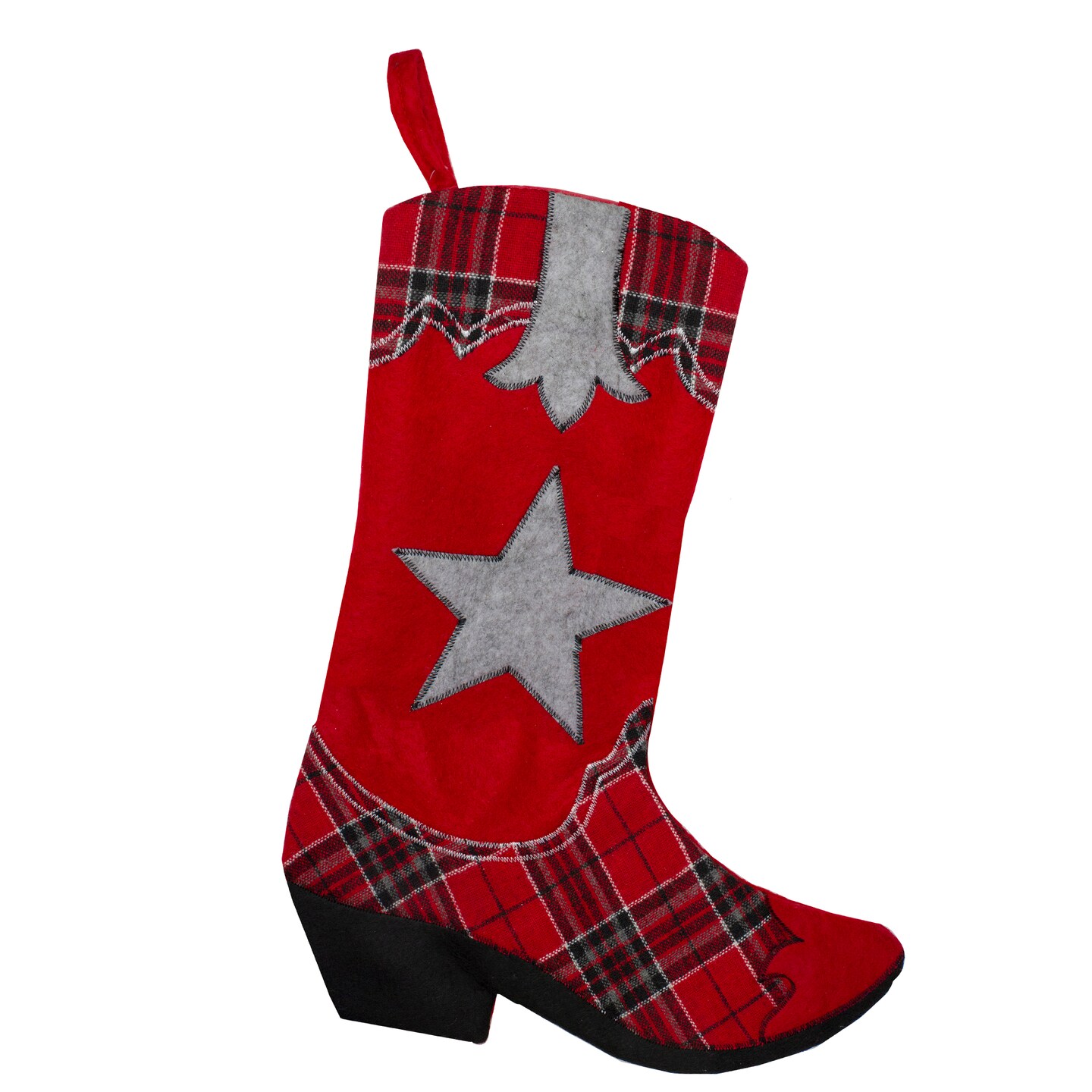 Northlight 18.5&#x22; Country Rustic Red and Black Plaid Cowboy Boot Christmas Stocking