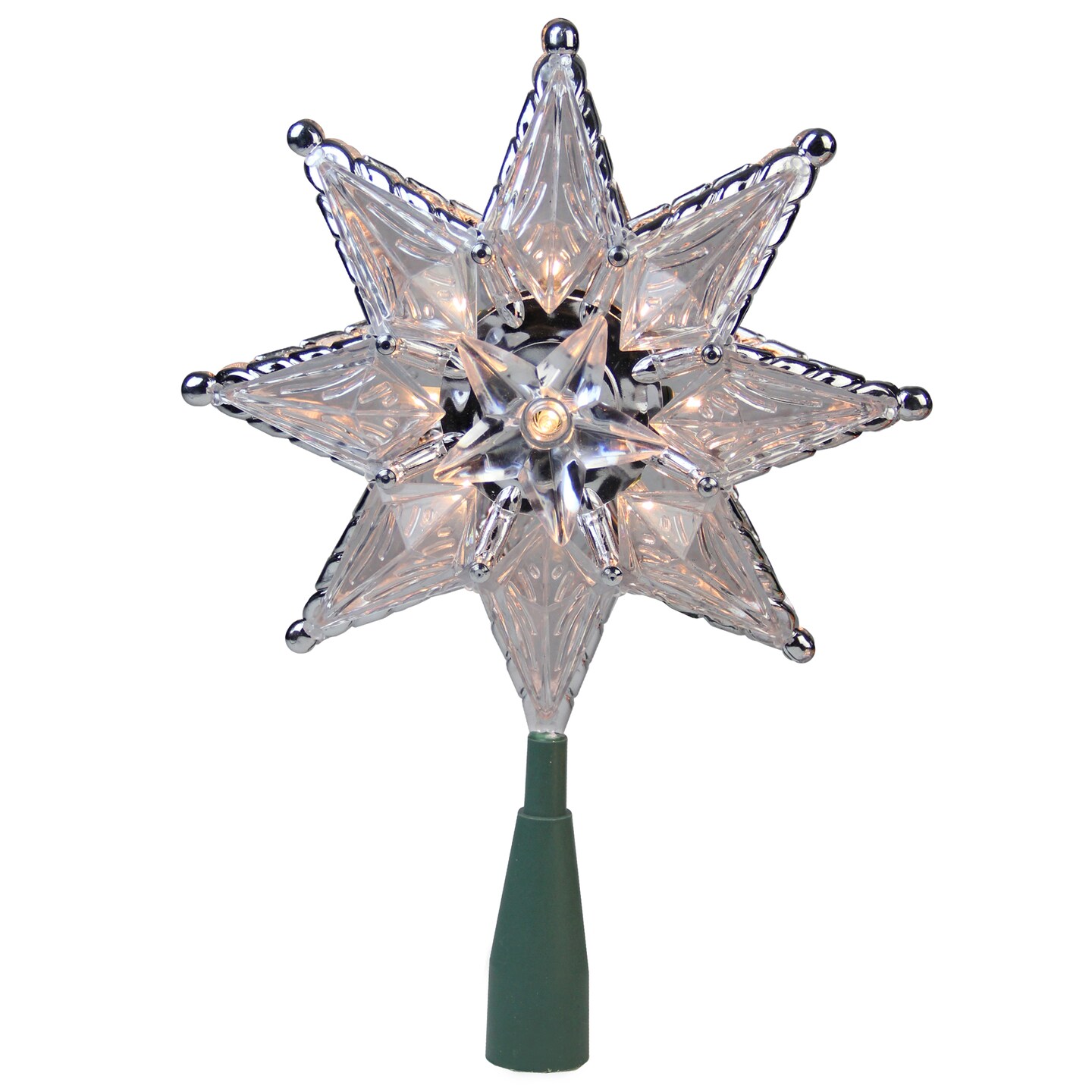 Northlight 8&#x22; Lighted Silver and Clear Mosaic Star Christmas Tree Topper - Clear Lights