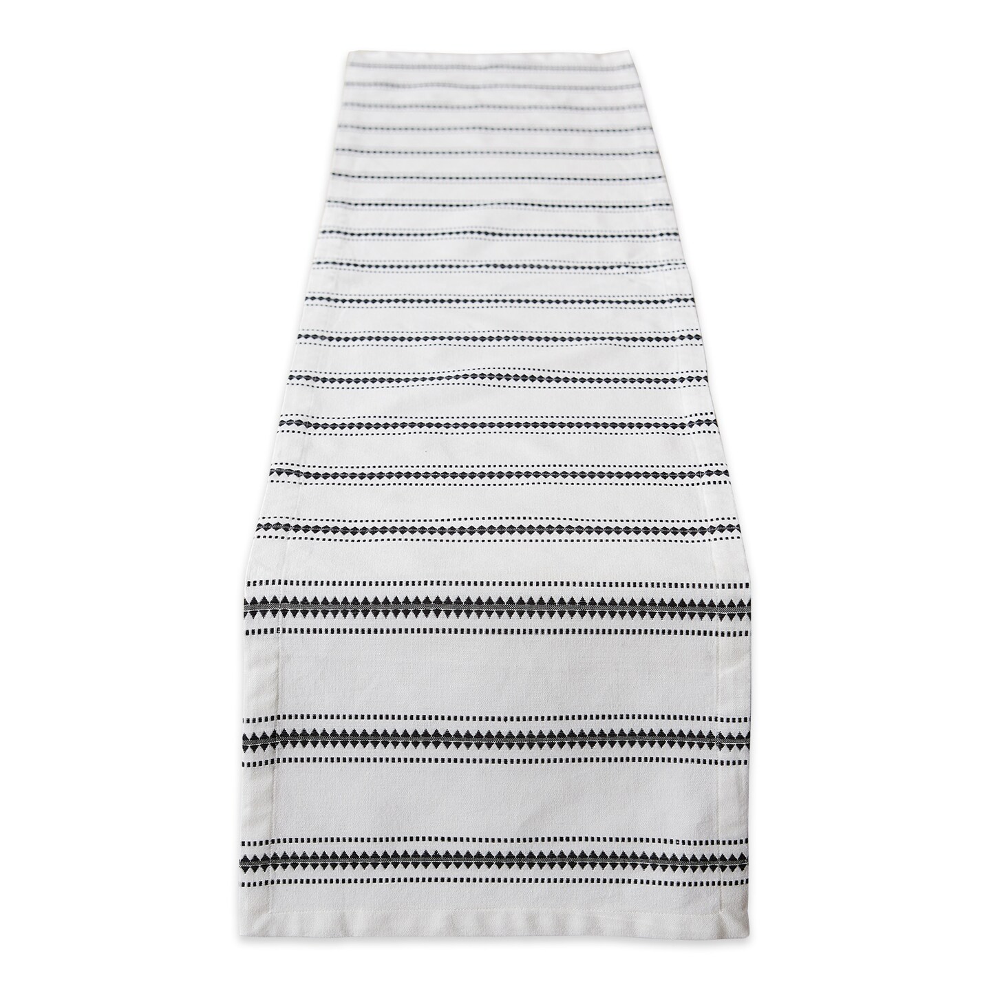 Contemporary Home Living Diamond and Box-Stitched Cotton Table Runner - 108&#x22; - White and Black