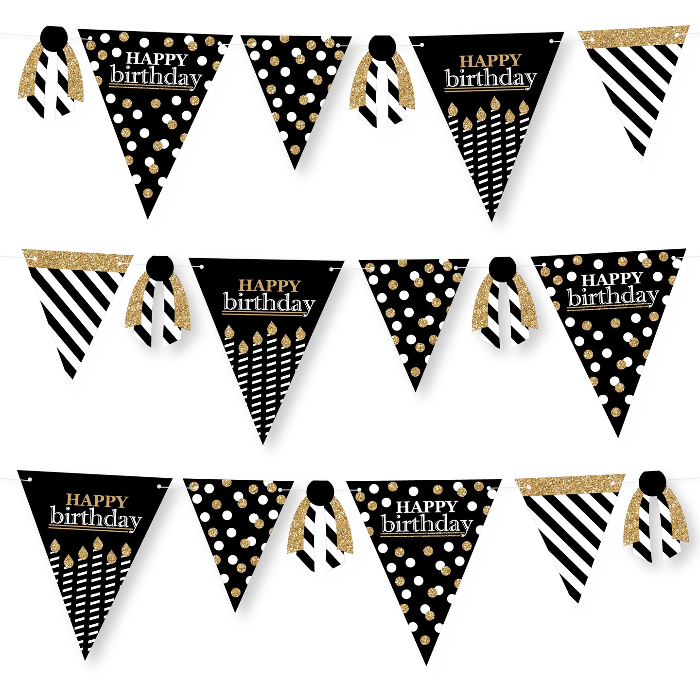 Big Dot of Happiness Adult Happy Birthday - Gold - DIY Birthday Party Pennant Garland Decoration - Triangle Banner - 30 Pieces