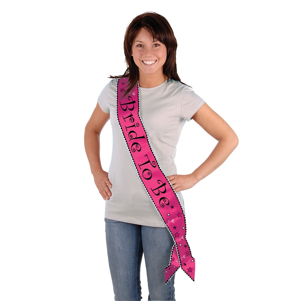 Party Central Club Pack of 6 Hot Pink and Black "Bride To Be" Sashes 33"