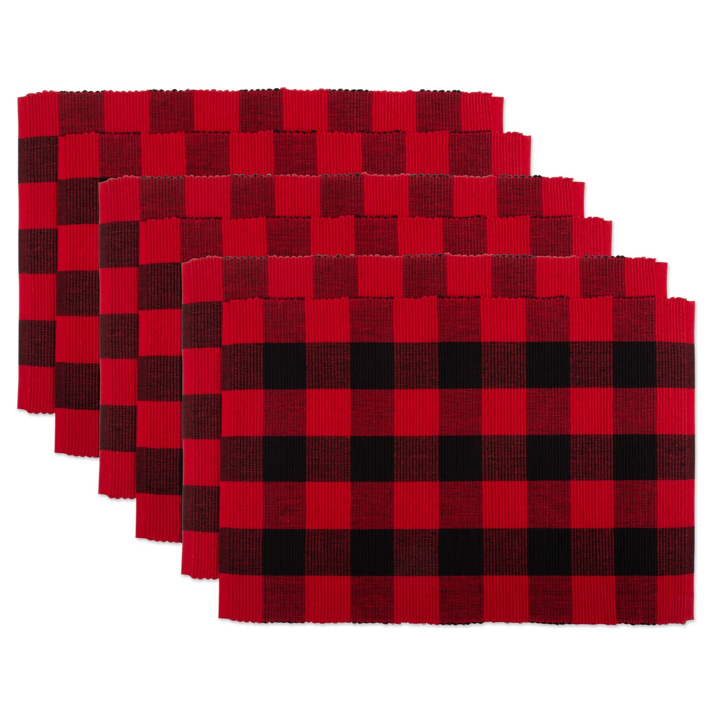 Contemporary Home Living Buffalo Check Textured Cotton Placemats - 19" - Red and Black - Set of 6