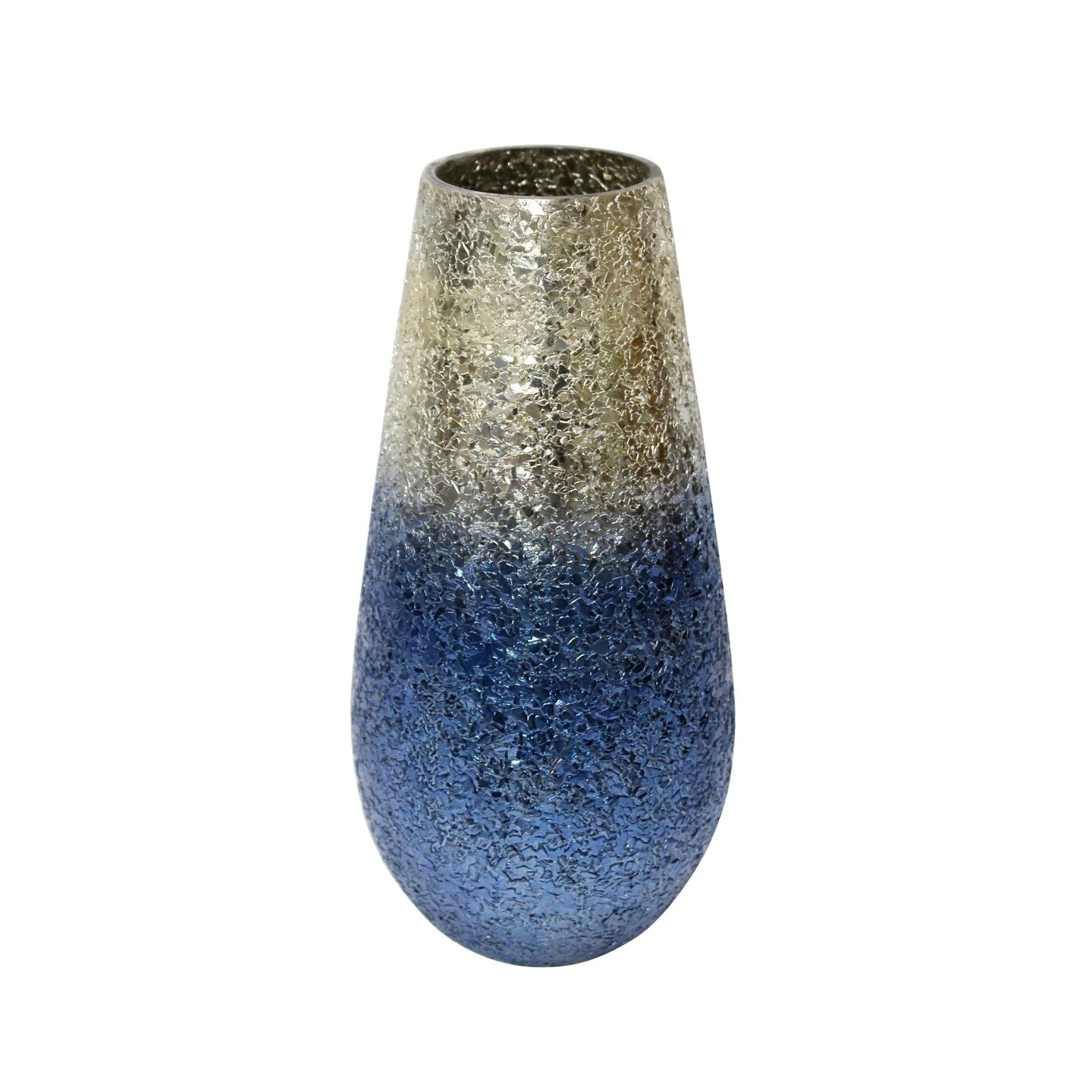 Kingston Living 12&#x22; Silver and Blue Crackled Glass Vase