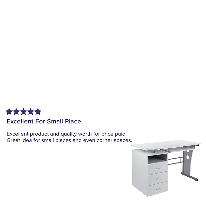 Flash Furniture White 3 Drawer tal Desk