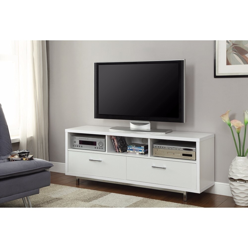 Coaster Stunning white tv console With chrome legs- Saltoro Sherpi