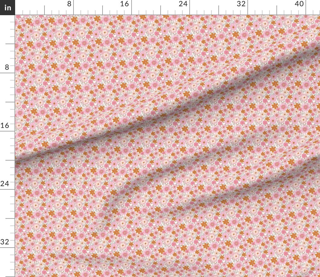Ditsy Flowers Pink Orange Feminine Spring Colorful Small Scale Vintage Style Custom Printed Fabric by Spoonflower Various Fabrics by the Yard or Fat Quarter