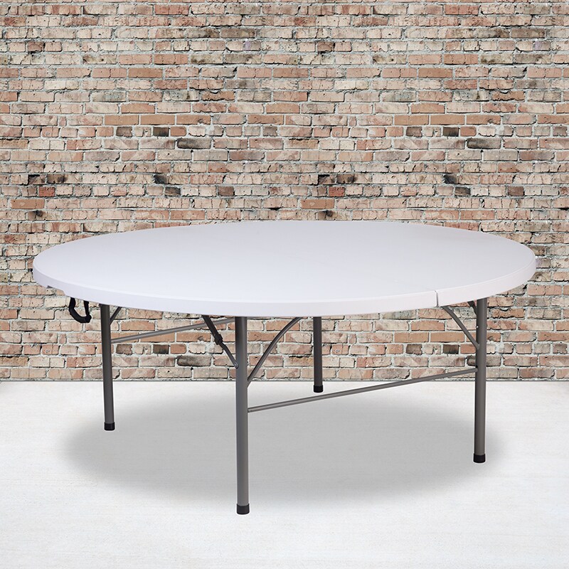 Flash Furniture 5.89-Foot Round Bi-Fold Granite White Plastic Banquet andt Folding Table with Carrying Handle RB-183RFH-GG
