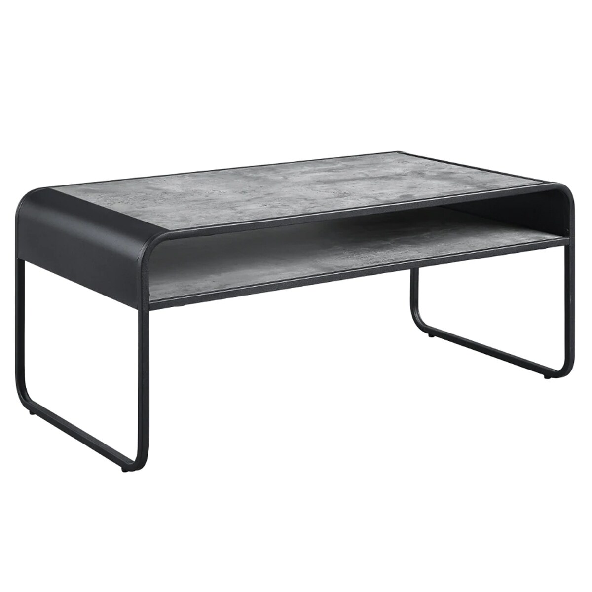 Saltoro Sherpi Ish 42 Inch Modern Coffee Table with Curved Edge Design, Wood, Gray, Black-