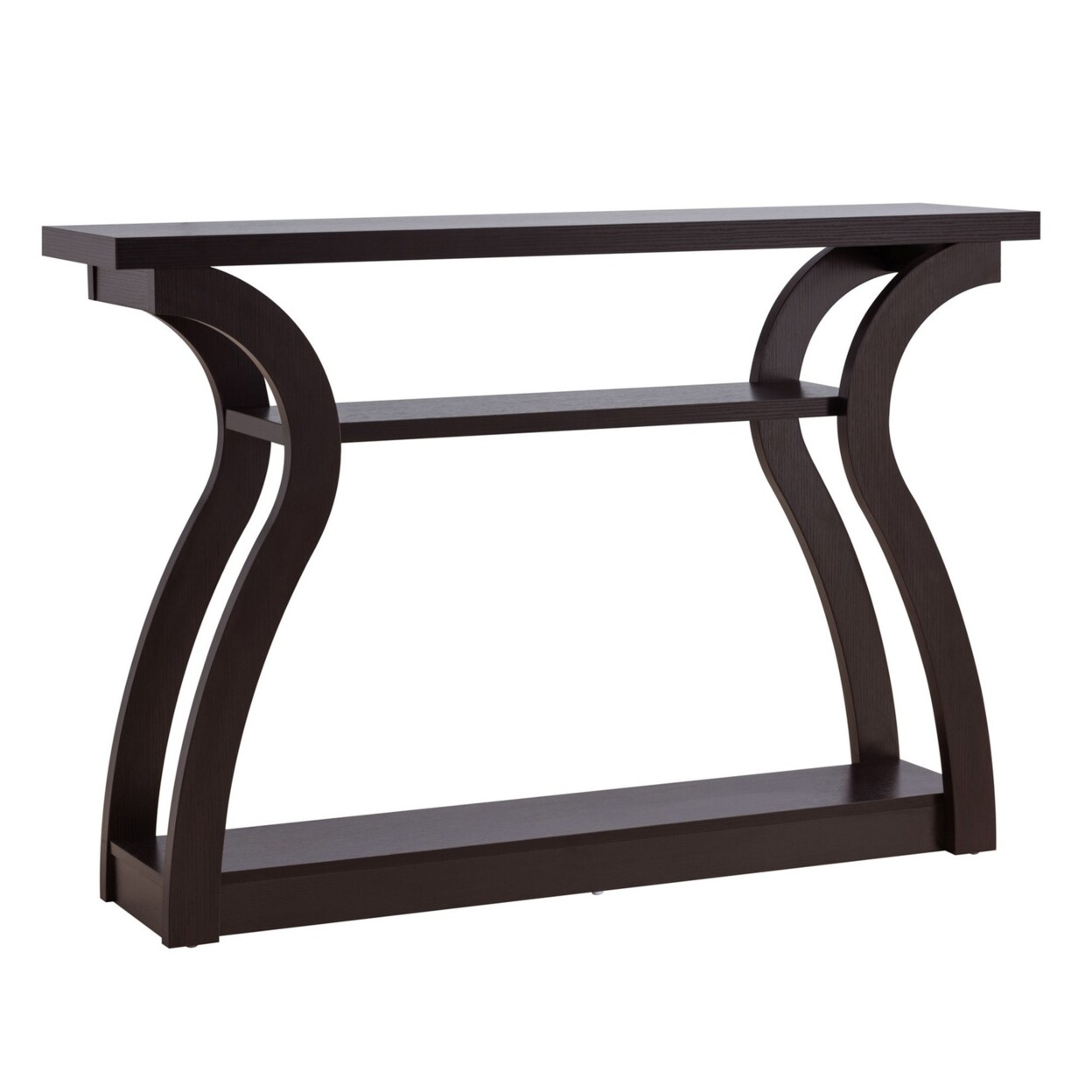 Saltoro Sherpi Jane 47 Inch Modern Curved Console Sofa Table, 2 Shelves, Wood, Brown-
