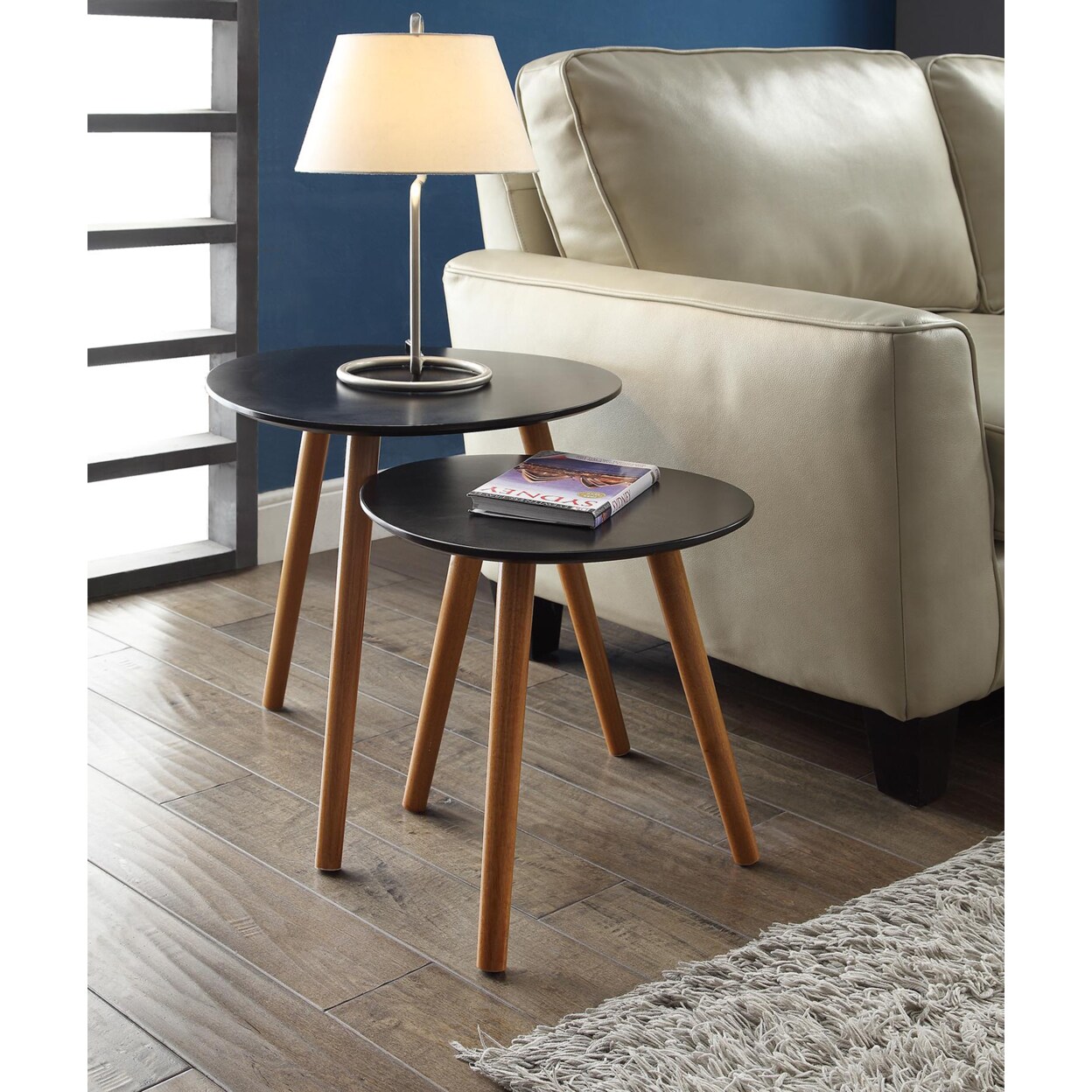Convenience Concepts Oslo Nesting End Tables, Black and Natural