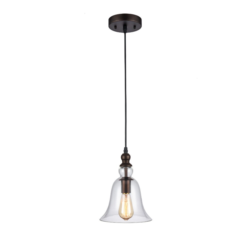 CHLOE Lighting 60 Watt Pendant Light with Metal Body and Glass Shade, Bronze and Clear