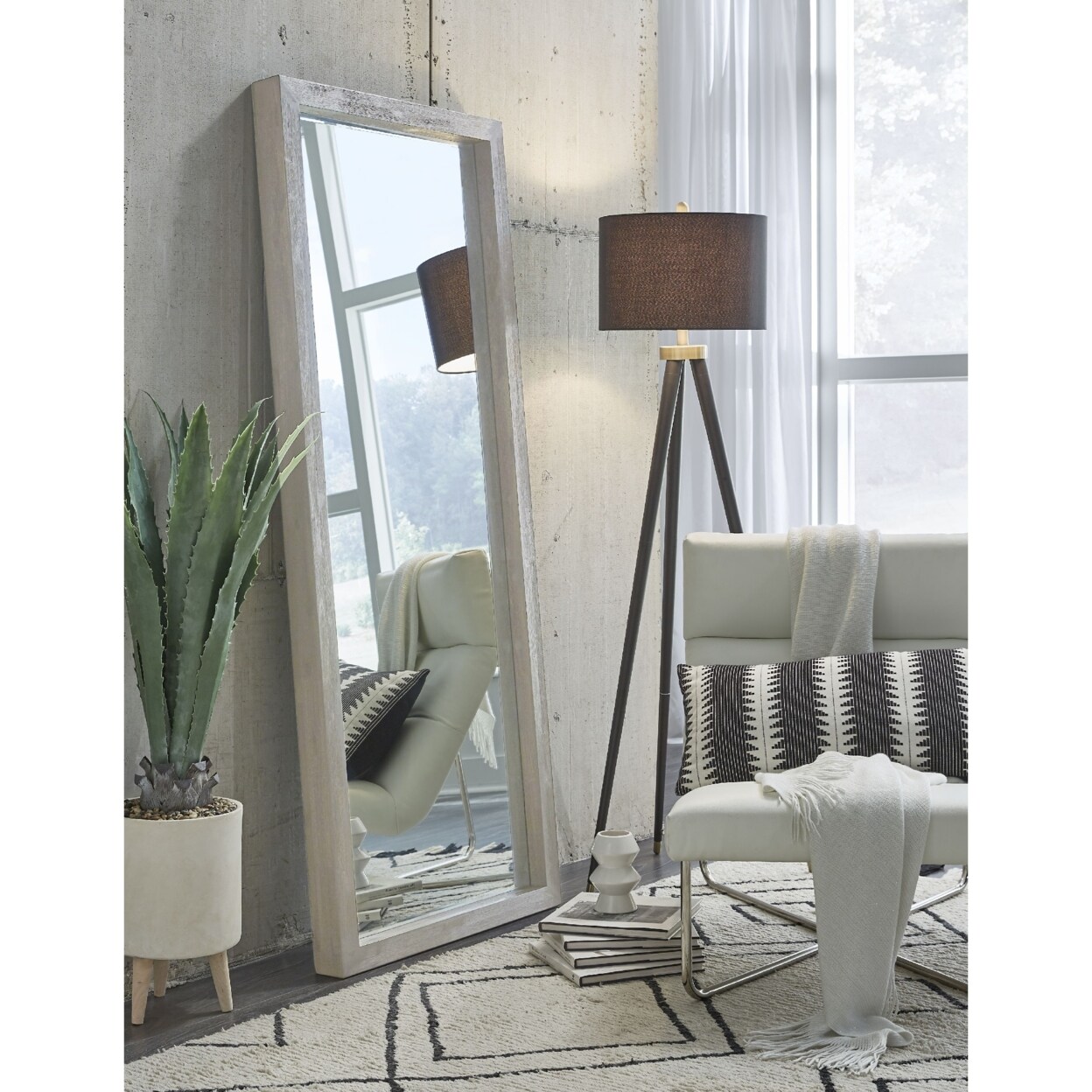Saltoro Sherpi 72 Inch Kim Modern Solid Acacia Wood Body Floor Mirror, Heather Gray-
