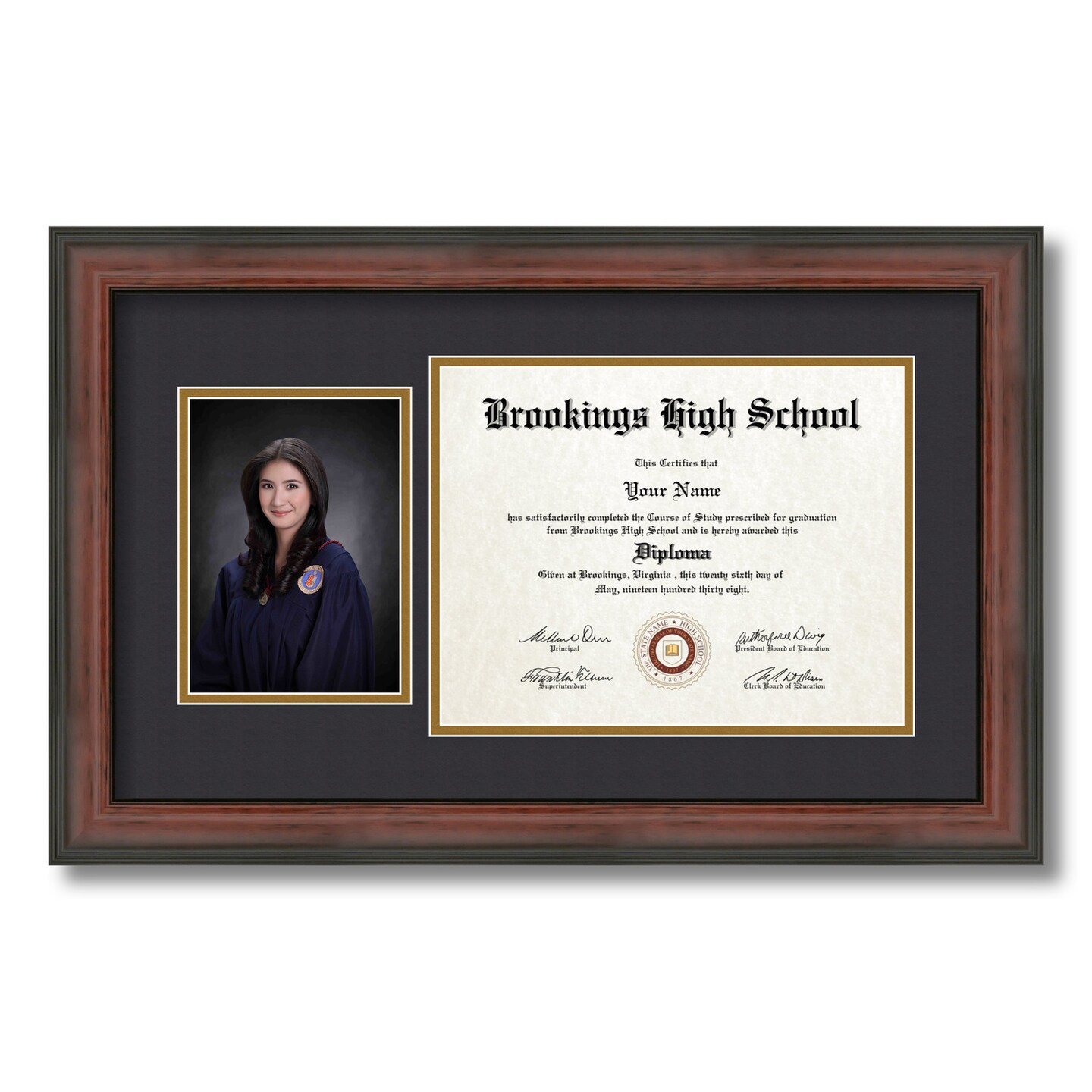 ArtToFrames 8.5x11 inch Diploma Frame with 6" x 8" Inch Image Opening - Framed with Black and Gold Mats, Comes with Regular Acrylic and Sawtooth Hanger for Wall Hanging (DT-8.5x11)