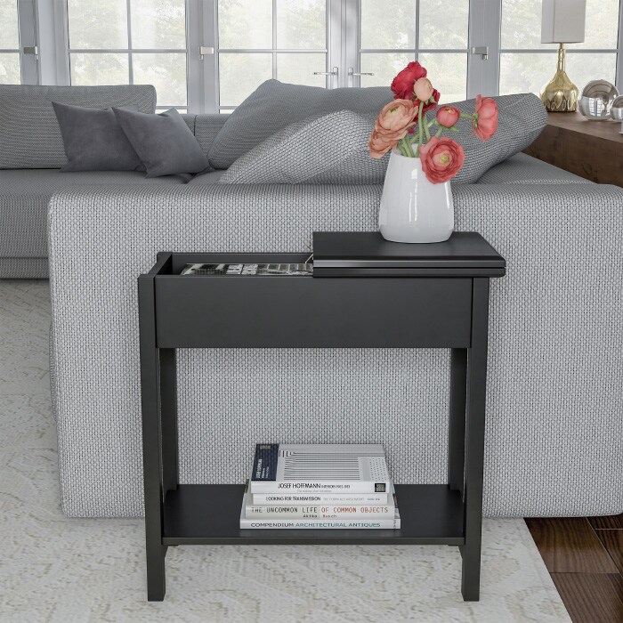 Flip Top End Table Slim Console Storage Mdf Wood Matte 22.75" X 11" X 24"