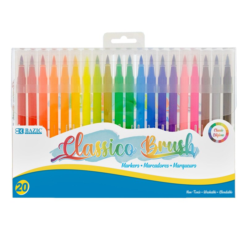 Washable Brush Markers, 20 Colors