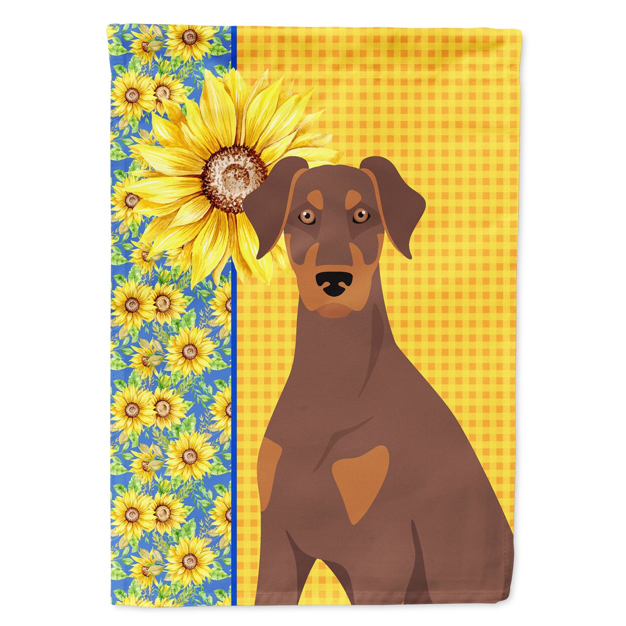 Summer Sunflowers Natural Ear Red And Tan Doberman Pinscher Flag Garden Size