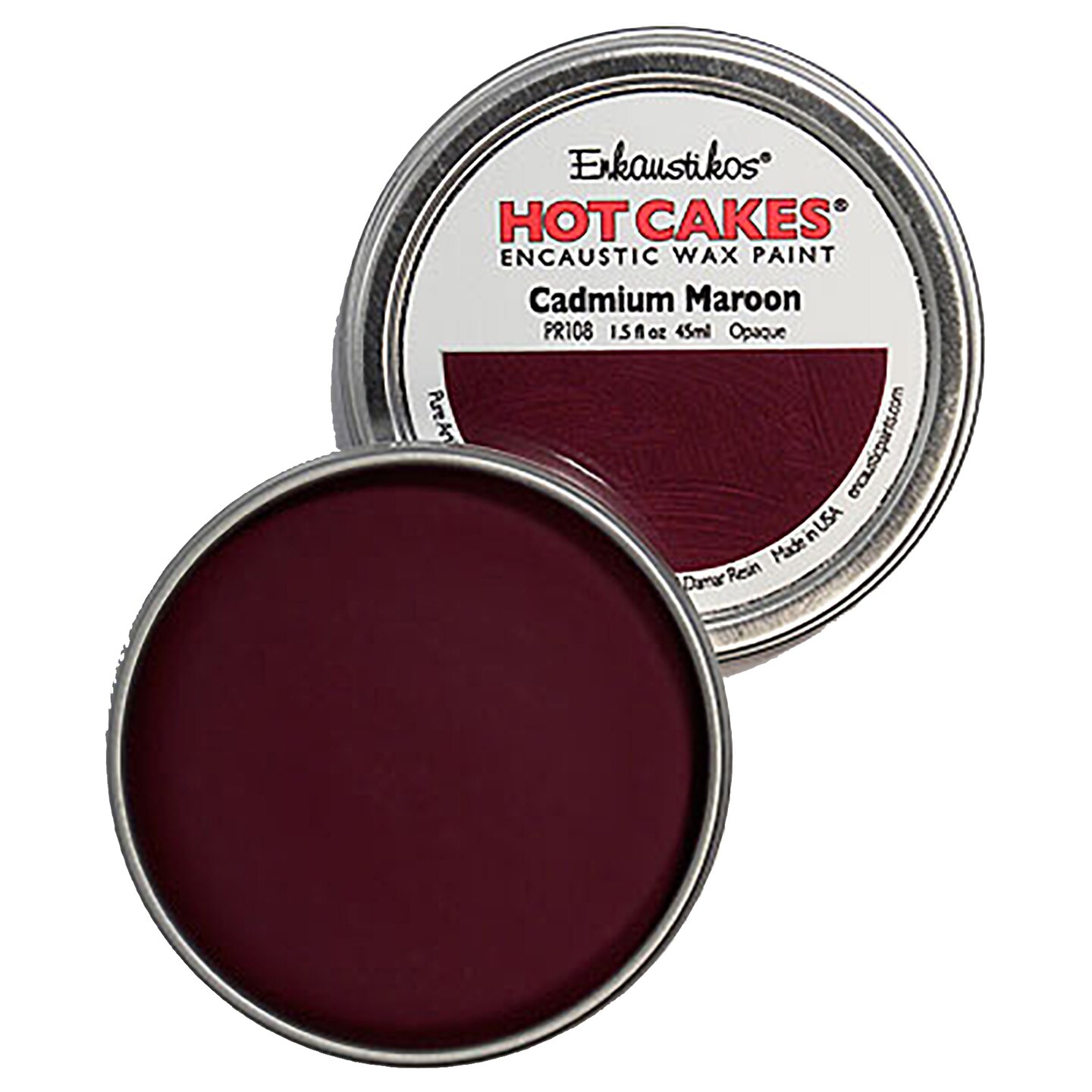 Enkaustikos Hot Cake Encaustic Wax Paint, 1.5 oz. Tin, Cadmium Maroon