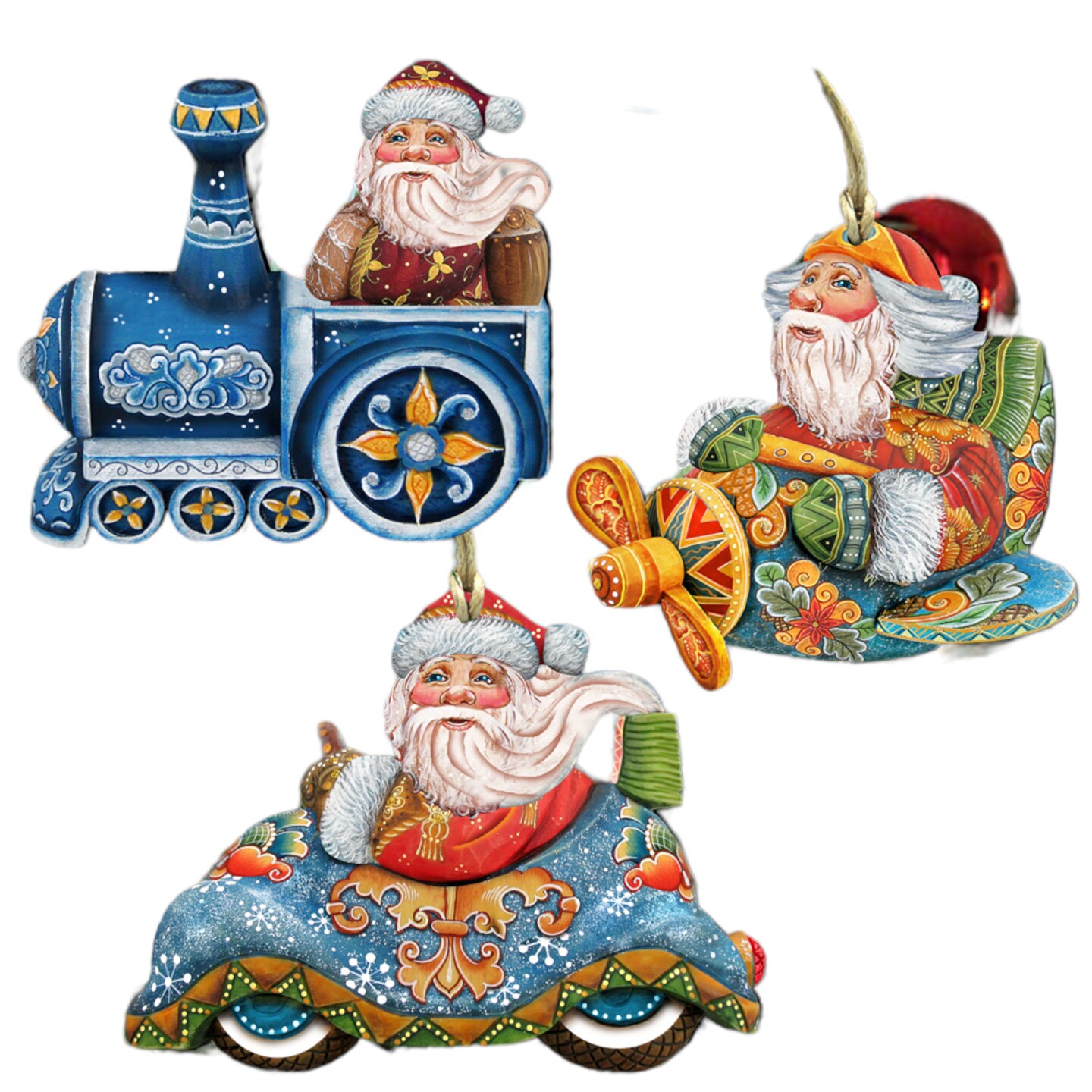 Designocracy Set of 3 Arrival of Santa Claus Wooden Christmas Ornaments 5.5&#x27;