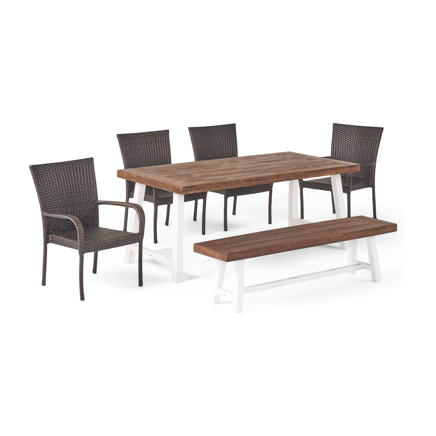 Contemporary Home Living 6-Piece Brown Sandblast Finish Rectangular Outdoor Furniture Patio Dining Set