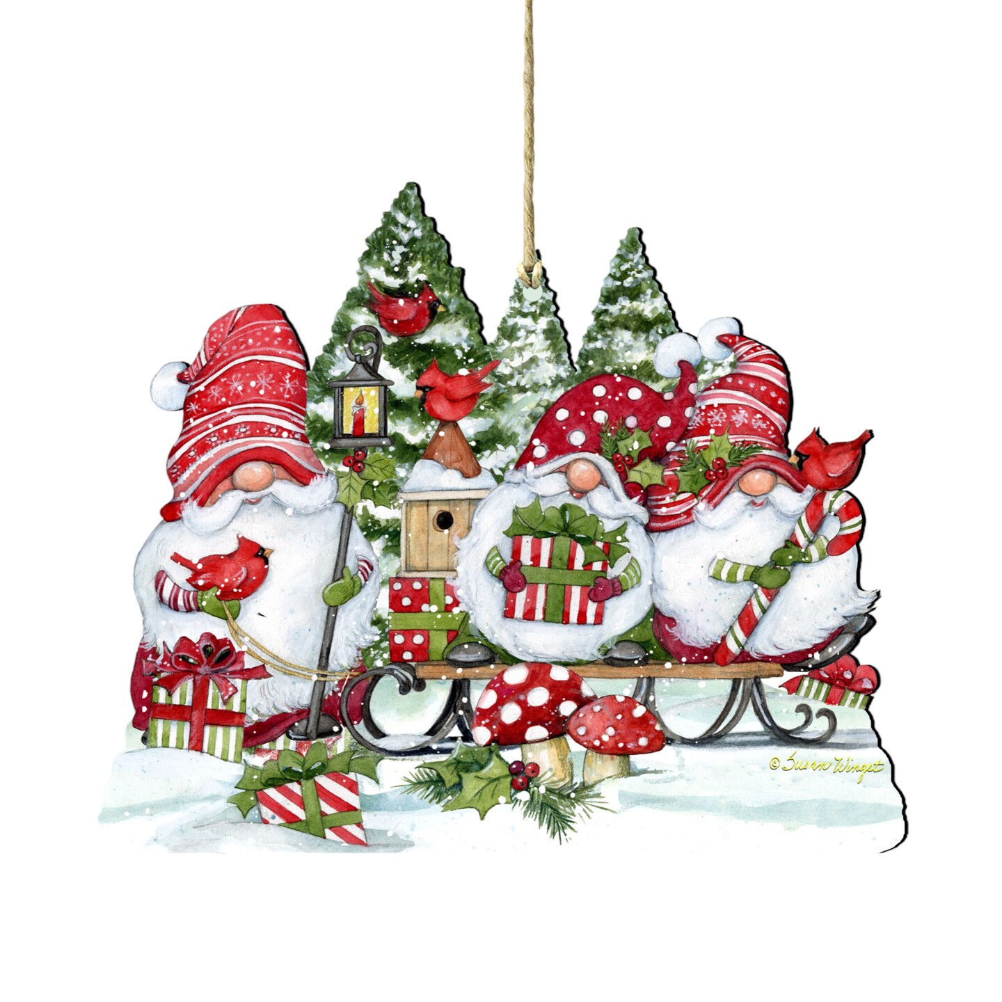 G.DeBrekht Set of 2 Christmas Gnomes Wooden Tree Ornaments 5.5&#x22;