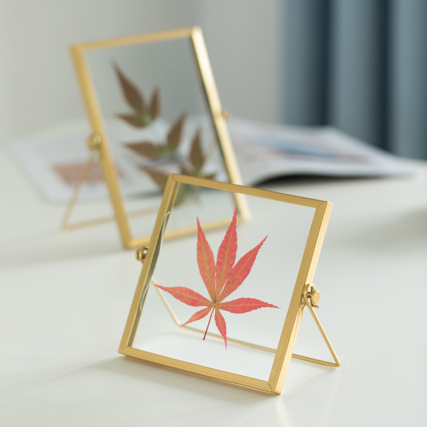 Modern Metal Floating Tabletop Photo Picture Frame with Glass Cover and Easel Stand
