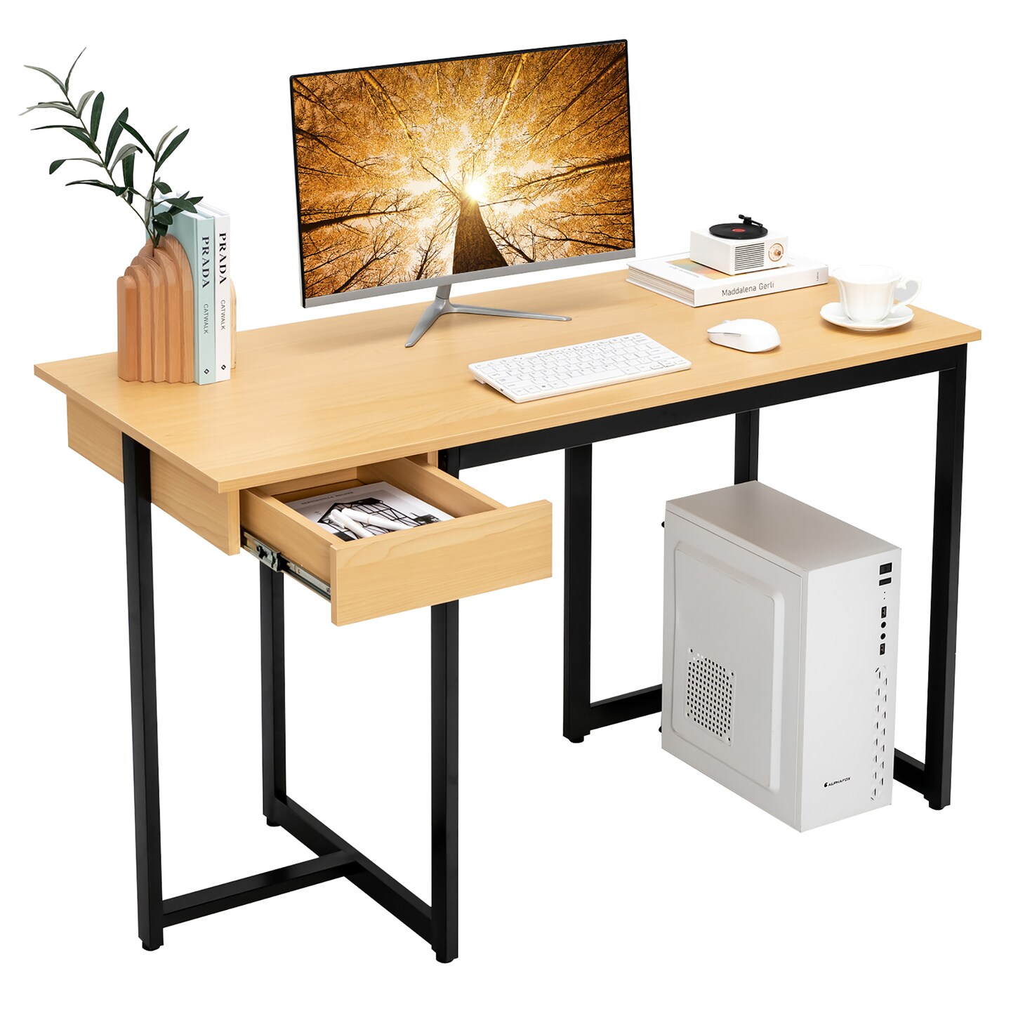 Costway Computer Desk Home Office Gaming Table Workstation Metal Frame ...