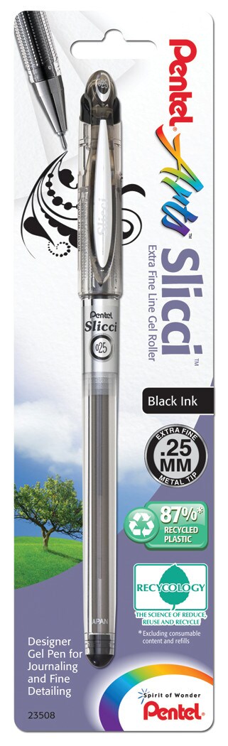 Pentel Slicci Gel Pen, Black, Carded Packaging