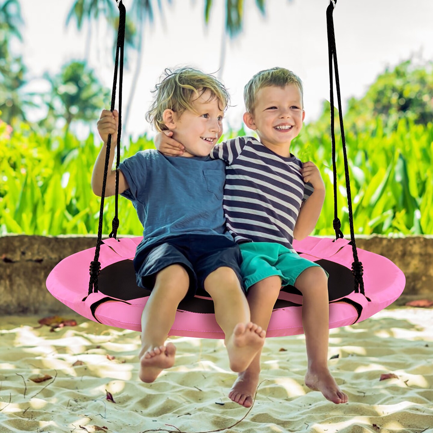 Goplus 40" Flying Saucer Tree Swing Indoor Outdoor Play Set Kids Christmas Gift Purple/Blue/Green/Colorful/Blue Rocket/Blue Whale/Woods/Dark Green/Dark Pink/Yellow/Pink