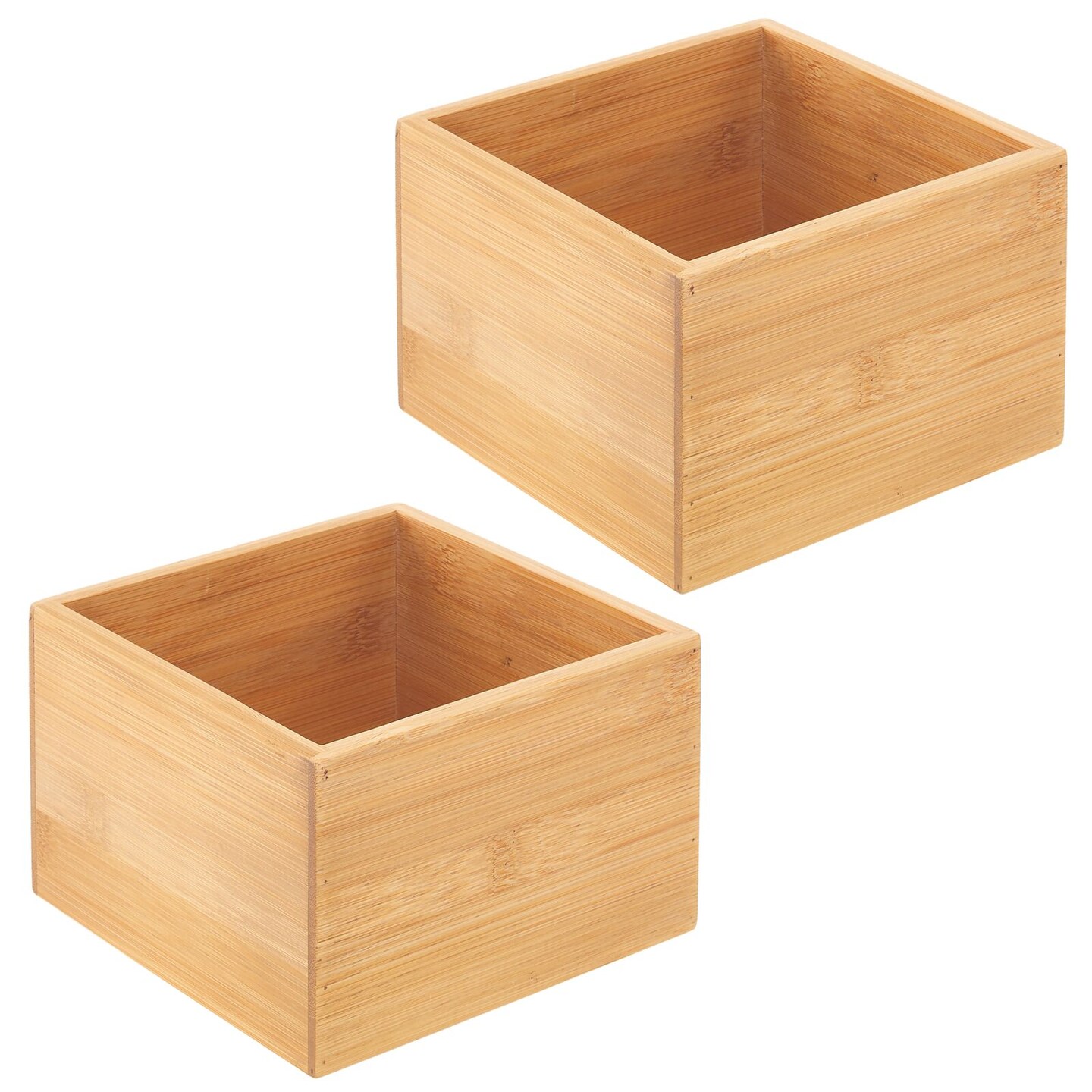 mDesign Bamboo Square Pantry Organizer Container Bin Box, 2 Pack, Natural/Tan