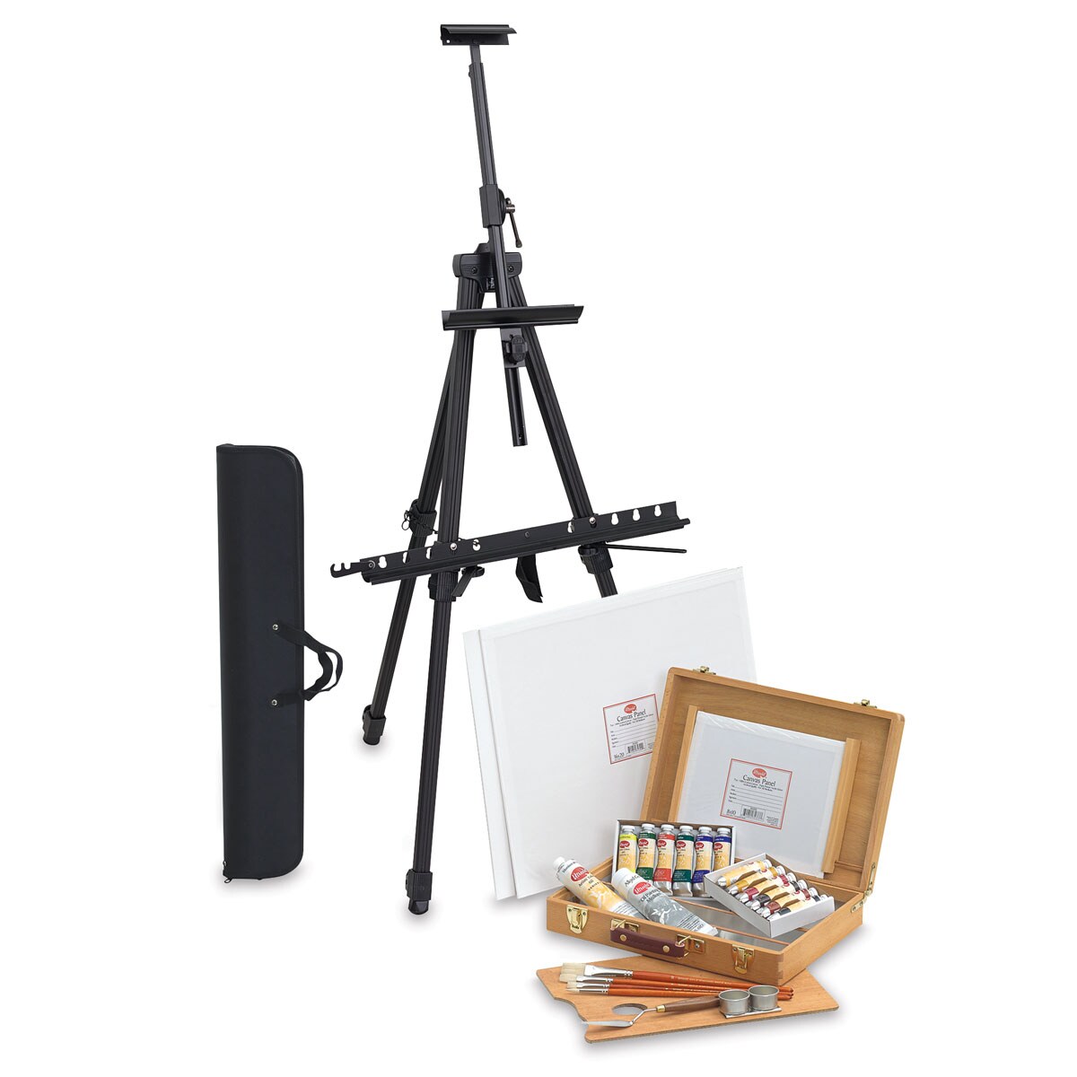 Utrecht Artists' Oil Paint SetDeluxe Wood Box & Easel Kit, Set of 12