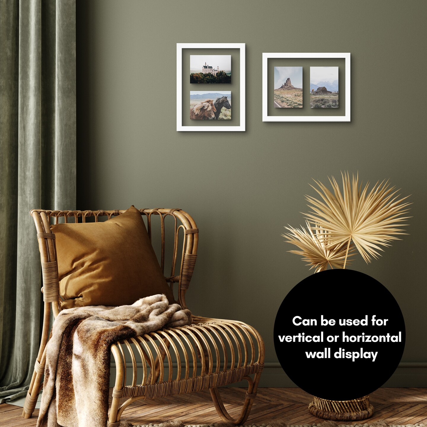 Americanflat Floating Collage Frame - Displays Two Photos with Floating Effect - Shatter Resistant Glass - Hanging Hardware for Horizontal or Verticle Display