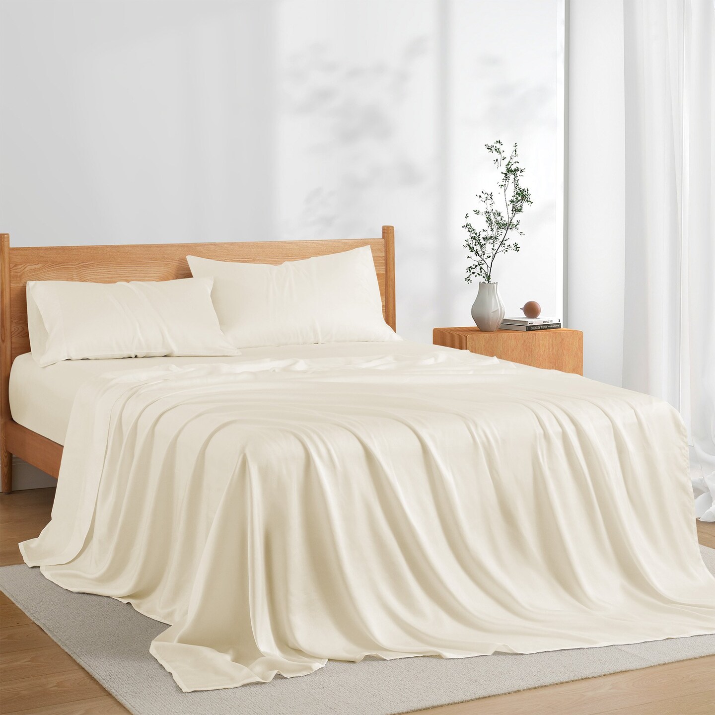 Tencel Lyocell Cooling Breathable 4Pc Sheet Set Twin Full Queen King Sizes