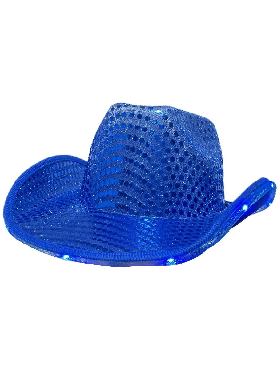 Adult&#x27;s Blue Sequin Cowboy Hat With LED Trim Costume Accessory