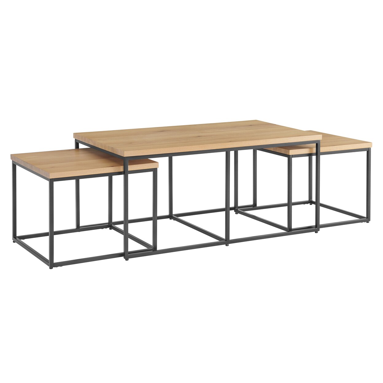 Modern 3-Piece Coffee Table Set Walnut Mdf And Metal Nesting Tables Black Finish