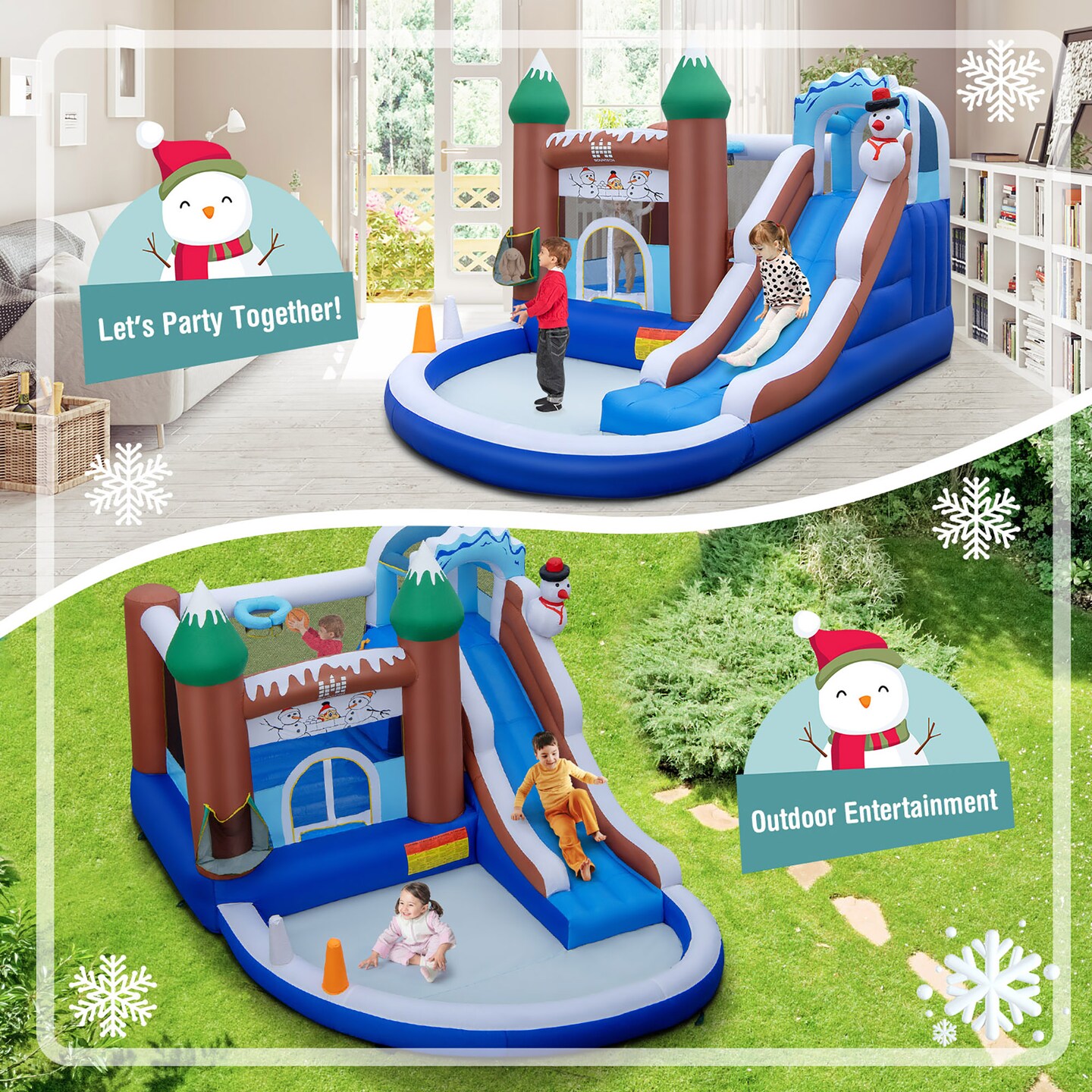 Costway 6-in-1 Winter Theme Snowman Inflatable Castle Kids Bounce House