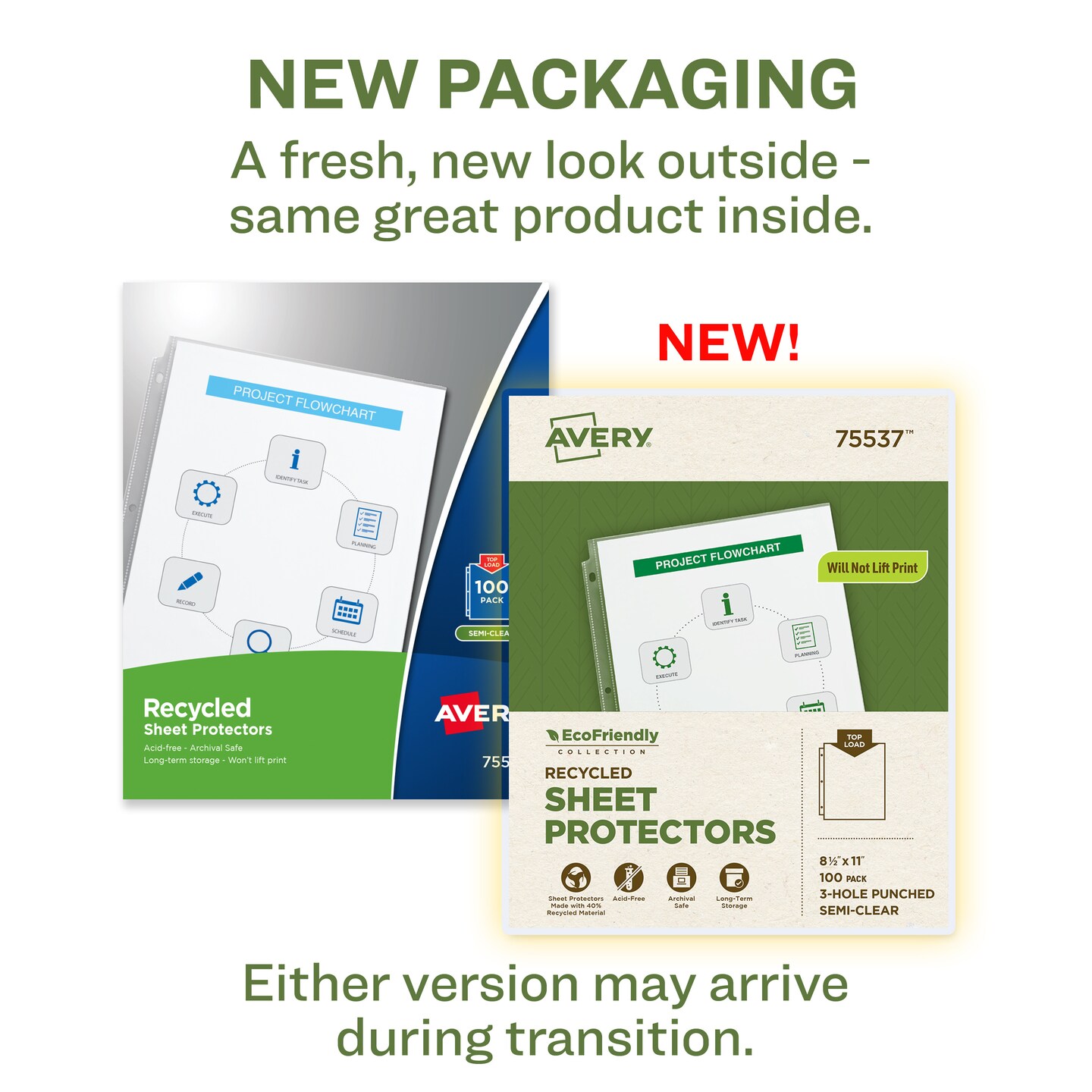 Avery EcoFriendly Recycled Economy Sheet Protectors, Semi-Clear, Top Load, 100 Document Protectors (75537)