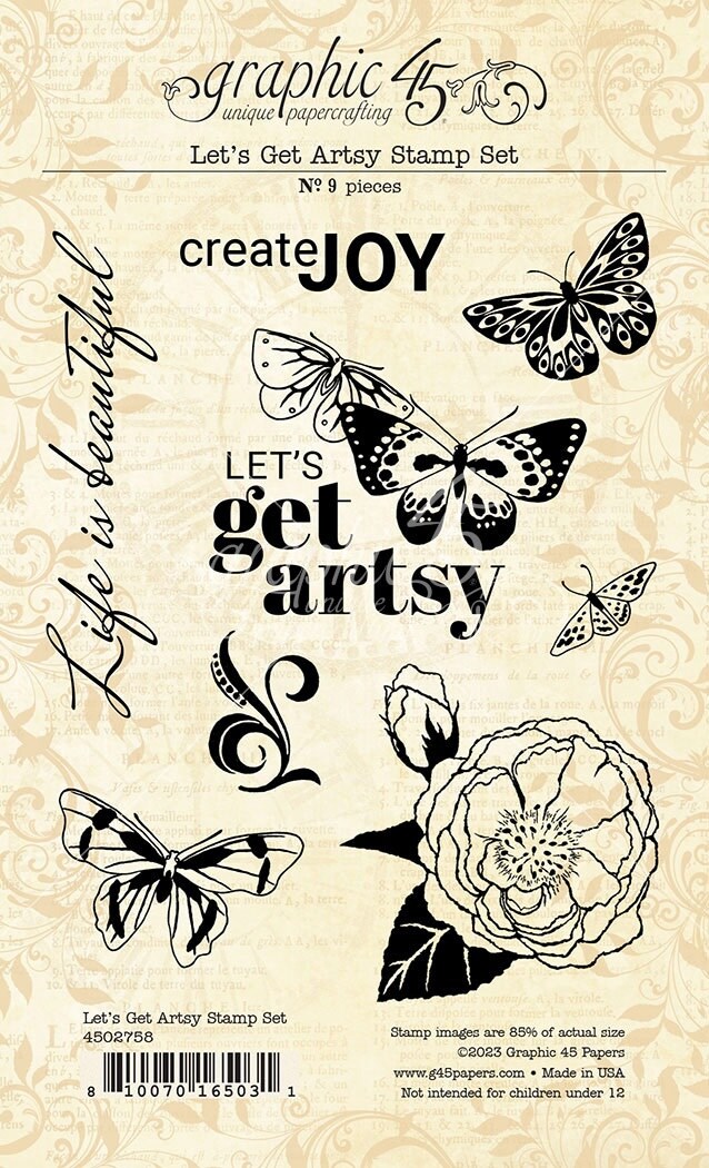 Graphic 45 Let&#x27;s Get Artsy Stamp Set-9/Pkg