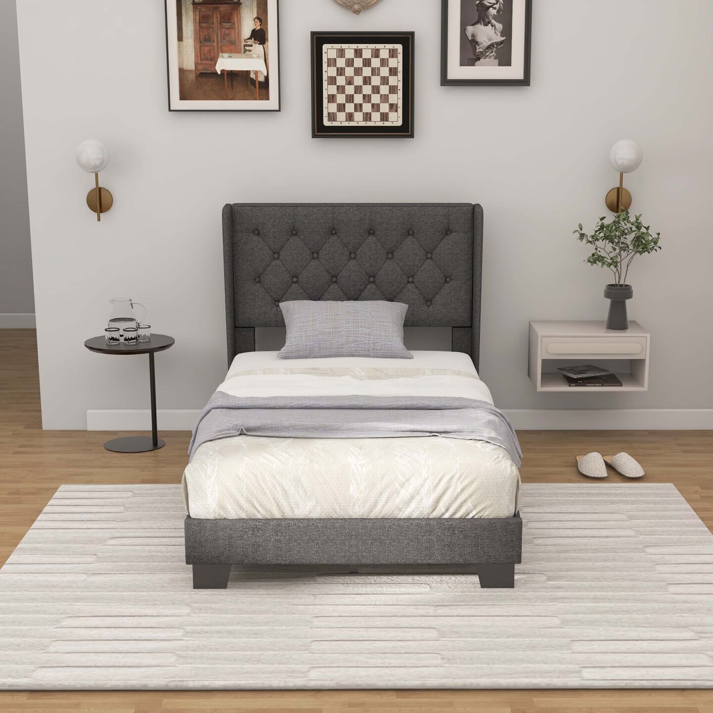 Costway Full/Queen/Twin Size Upholstered Platform Bed Tufted Headboard Mattress Foundation Grey