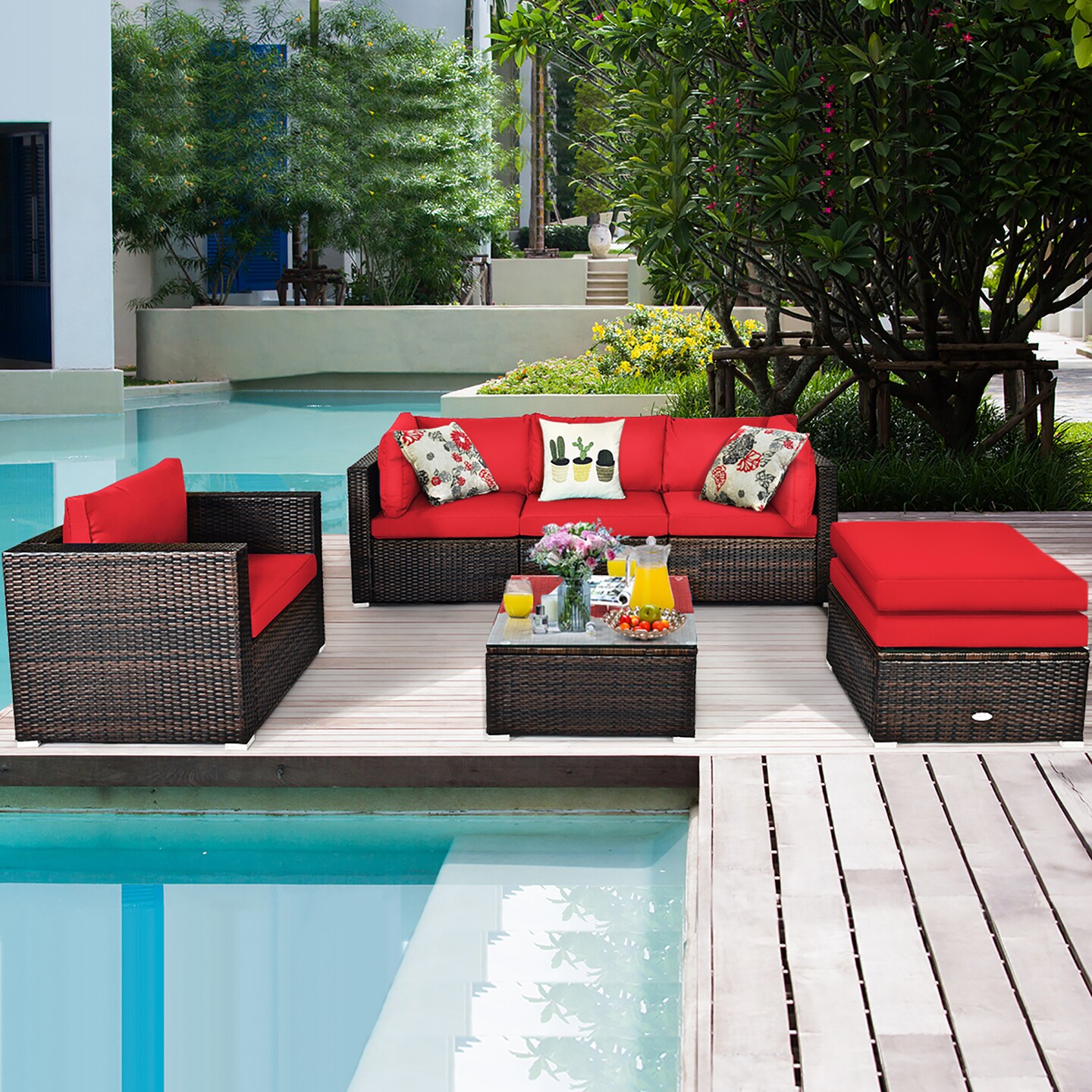 Costway 6PCS Patio Rattan Furniture Set Cushion Sofa Coffee Table