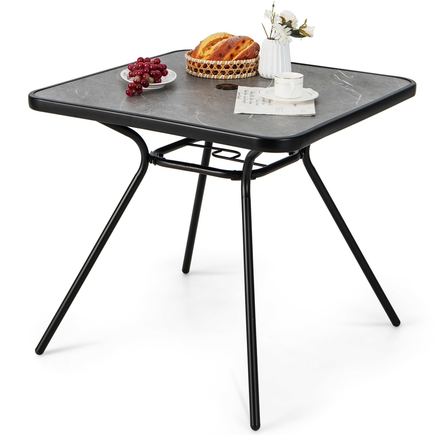 Costway Outdoor Dining Table 32&#x27;&#x27; x 32&#x27;&#x27; Patio Bistro Table with Umbrella Hole for 4 Persons