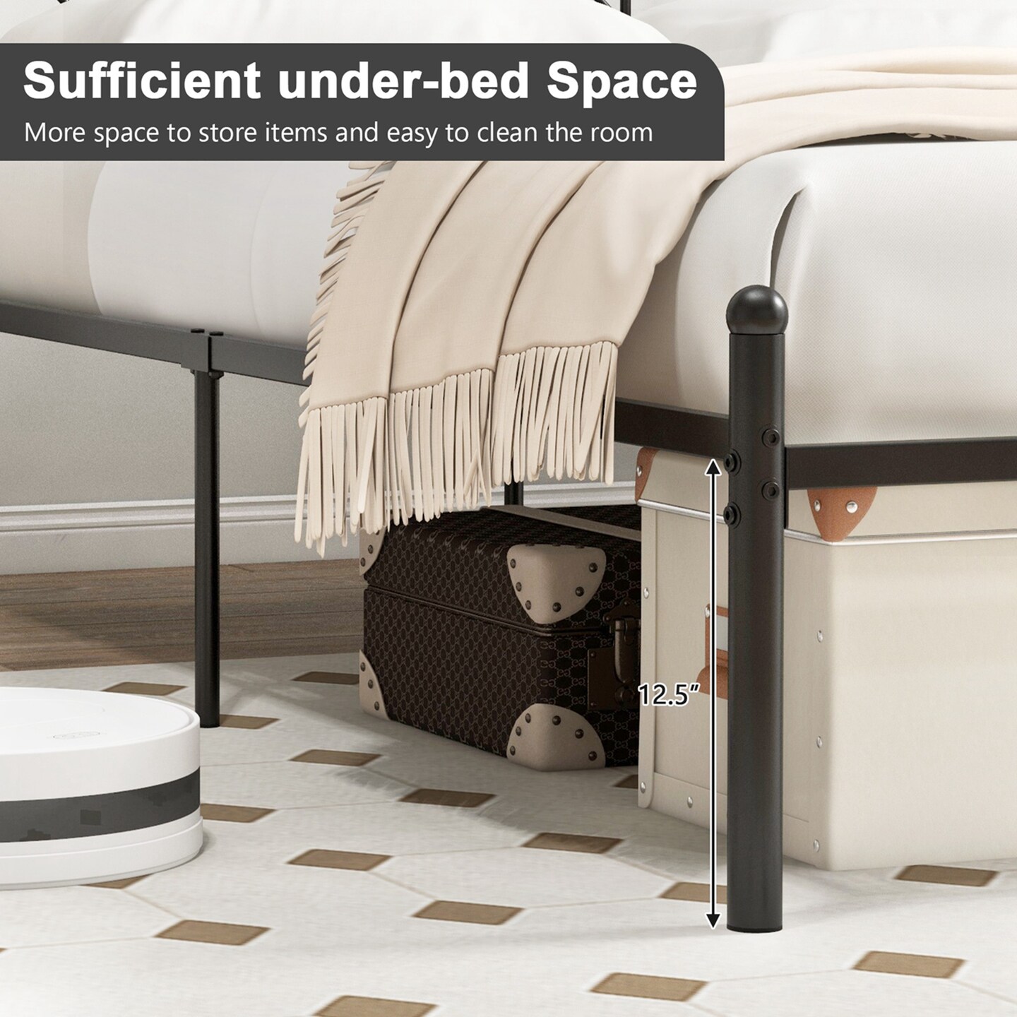 Costway Full/Qween/Twin  Size Metal Platform Bed Frame Vintage Headboard Mattress Foundation Black
