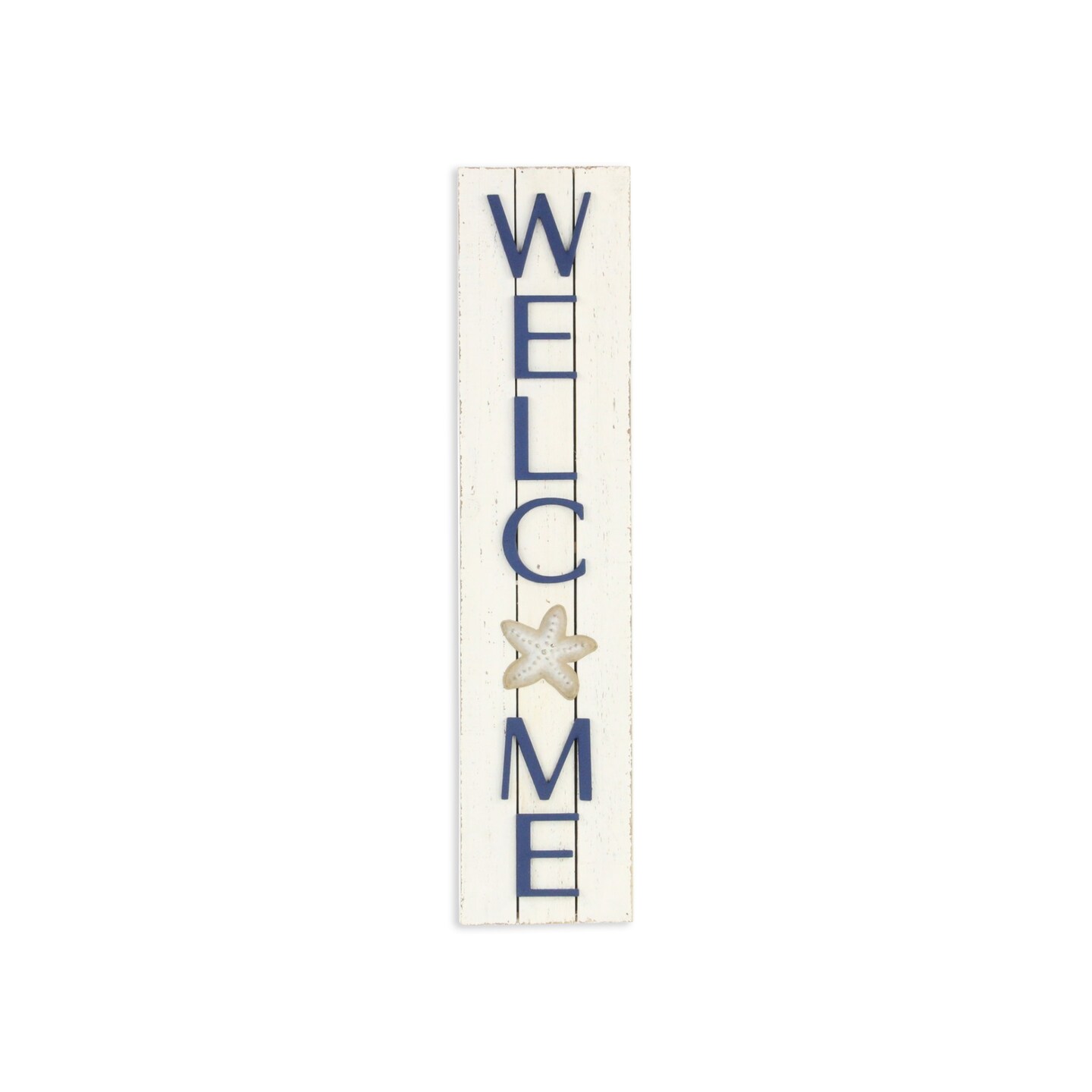 Contemporary Home Living Coastal Welcome Vertical Wall Sign - Blue and White - 26" x 6"
