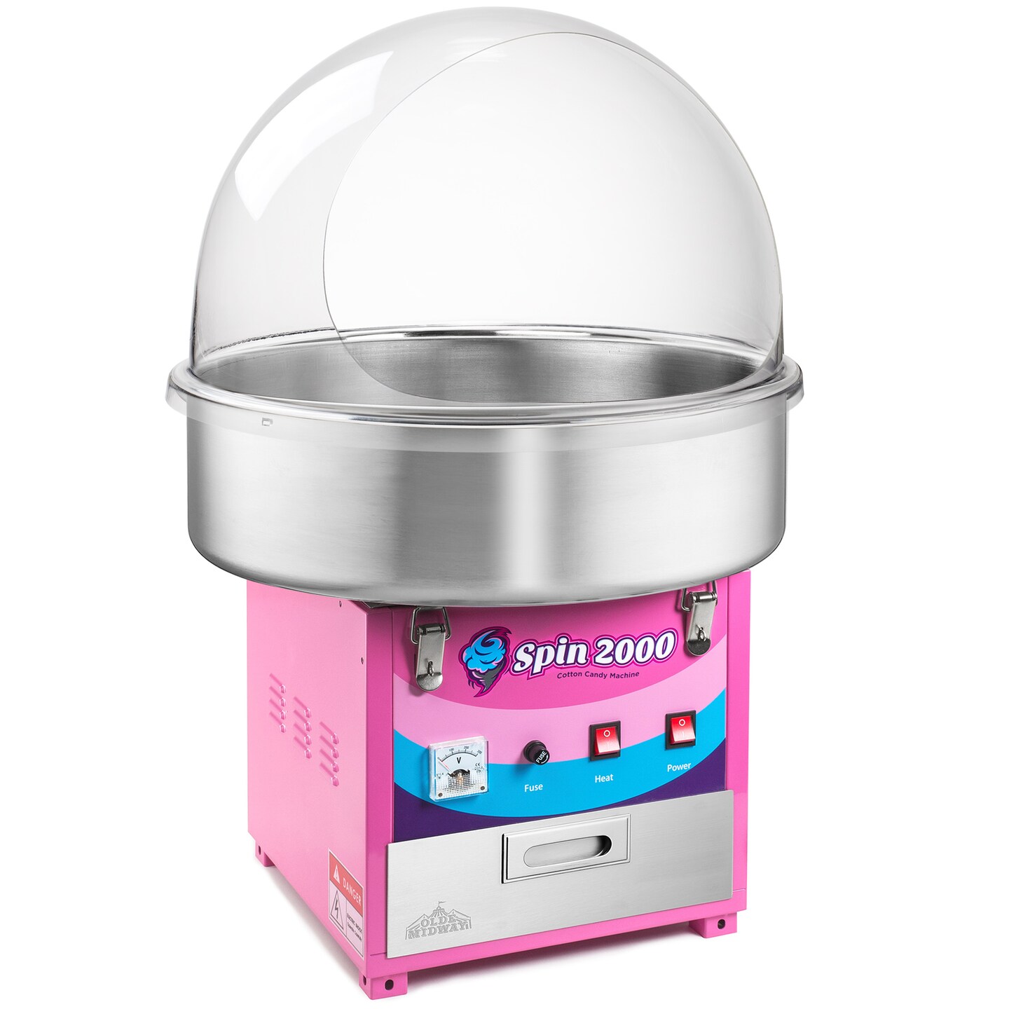 Olde Midway Commercial Quality Cotton Candy Machine with Bubble Shield, SPIN 2000 Electric Candy Floss Maker