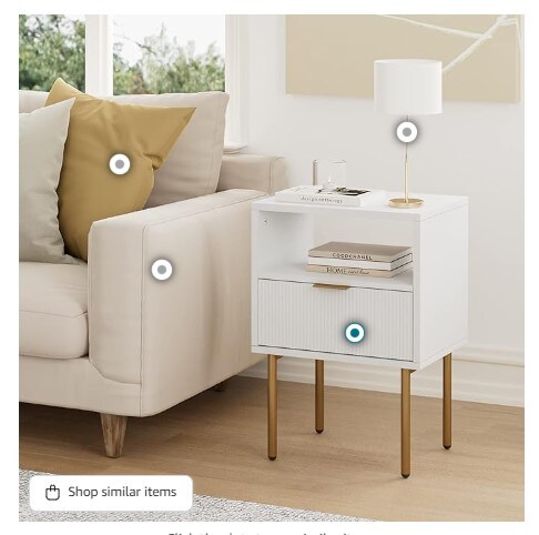 Bedside furniture, nightstands, dressers with drawers for bedrooms, small side tables with drawers, end tables with gold frames for bedrooms, living rooms, and white stripes
