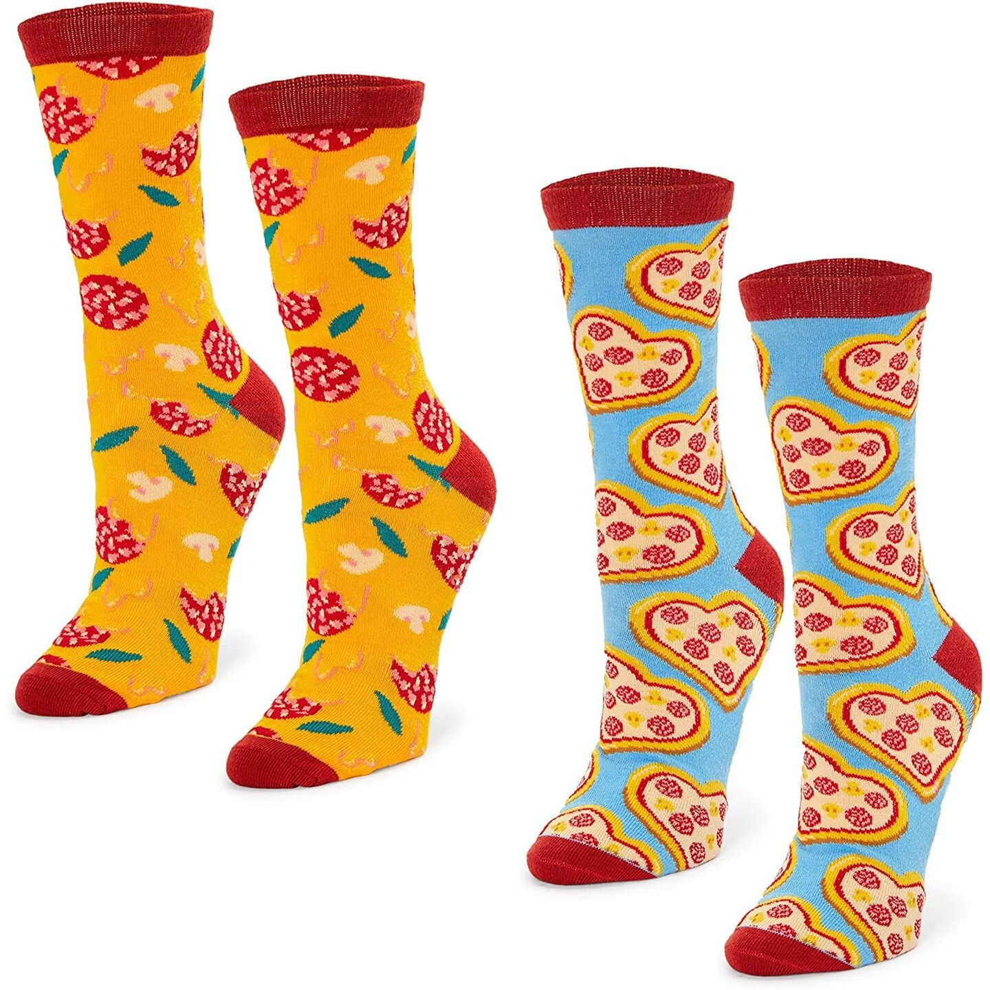 Pizza Crew Socks for Women, One Size (Yellow, Blue, 2 Pairs)