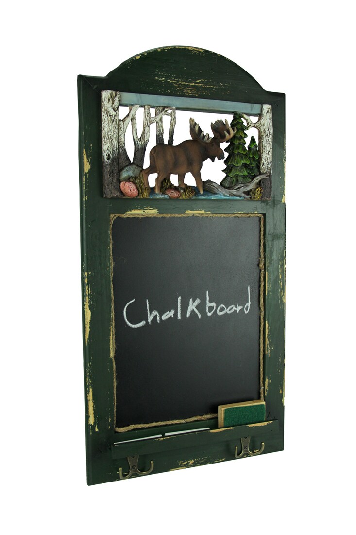 Rustic Wood Frame Country Moose Hanging Chalkboard with Hooks